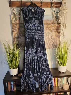 Bila Navy Maxi Dress with Pale Blue Floral Print